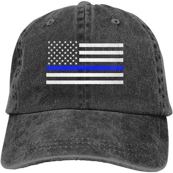 Мъжка бейзболна шапка с Американския Флаг на САЩ От Промит Потертого Памук, Регулируема Шапка С Тънка Синя Линия