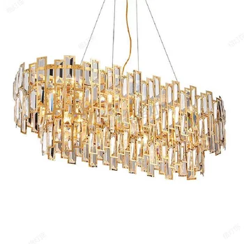 луксозни нови лампи, led кристални ресторанная лампа, постмодернистская полилей, правоъгълен, творческа личност, лампа за хранене, златна светлина