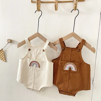 Есента гащеризон за малки момичета, модел гащеризон без ръкави, с квадратни деколтета и обков за бебета 0-24 месеца