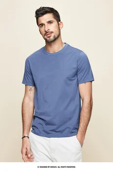 W4544-Удобна модальная памучен тениска с къс ръкав, мъжки приталенная однотонная тениска с кръгло деколте и еластична дъното