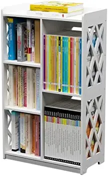 Малка лавица за книги, детски, библиотека, открит рафт с организатора на 5 кубчета за спални, хол, офис, бял