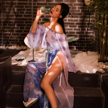Традиционен китайски cosplay Hanfu, секси бельо, костюми, обещаващ топ, изкушение, рокля с цепка, ретро пижами, древна пола