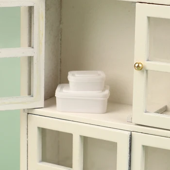 1 комплект 1:12 куклена къща Миниатюрен обяд-бокс Бяла кутия за съхранение на Bento Кухненски модел Декор, Играчки Аксесоари за кукла къща