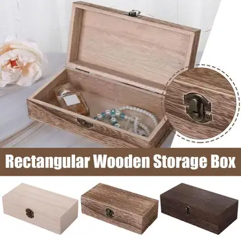 Правоъгълна дървена цветна дървена кутия за съхранение с панти капак за diy, борова ковчег за съхранение на бижута Z1Q7