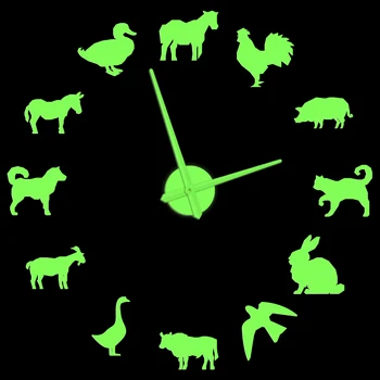 Стенни часовници с осветление за животни в стопанството, стенни часовници, кухня, трапезария, декоративна самоклеющаяся стикер 