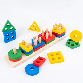 Детски Пятистоечные Геометрични Моделирующие Градивните Елементи На Играчки Монтесори Цветни Пъзели Учебни Помагала Детска Дървена Играчка