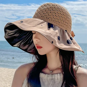 Панама, сламена шапка, дамски години е в горната част, със защита от ултравиолетови лъчи, слънчеви плажни шапки, спортни шапки-кофи на открито, дишаща шапка с голяма периферия