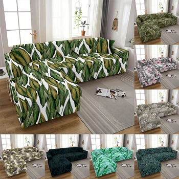 Еластичен калъф за дивана с флорални принтом, растягивающиеся калъфи за мека мебел с тропически растения, калъфи за мека мебел в хола, калъф за диван L-образна форма, калъфи за столове