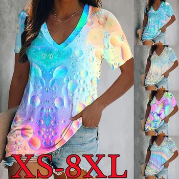 Дамски модни тениска с принтом, летни свободни и удобни капаци размер плюс XS-8XL