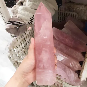 20 см Натурален розов кристал в розов кварц Обелиск Пръчка Точков, лечебен проба