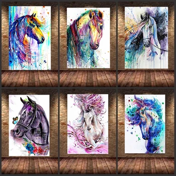 Модерните цветни животни, кон, платно, стенни художествена картина, плакат и принт за галерия, дневна, домашен интериор Куадрос