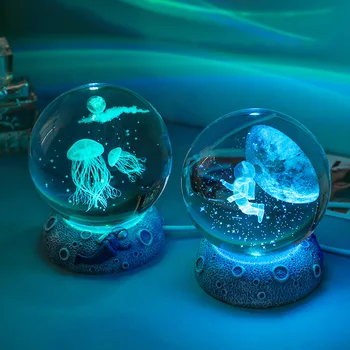 3D кристална топка, кристална делфин, лазерна дърворезба, морски живот, подарък за рожден ден, звездното небе, стъклена топка със стойка, украса за дома