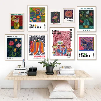 Цветни цветя ваза за напитки Абстрактна Кусама Яой Стенно изкуство Платно живопис плакати и щампи стенни картини за вашия интериор дневна