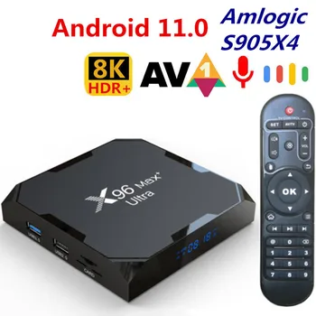 X96 MAX Plus Ultra 8K TV Box Android 11 Amlogic S905X4 Четириядрен 4 GB 64 GB мултимедиен плейър AV1 Двойна WiFi BT HDR 10 Бърза телеприставка