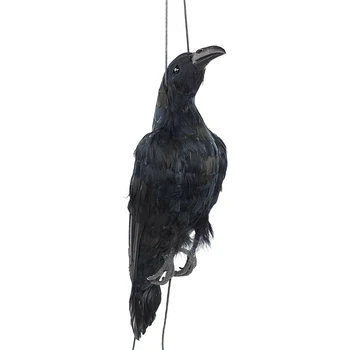 Реалистична виси мъртъв гарван-примамка в естествен размер, много голяма черна врана с пера