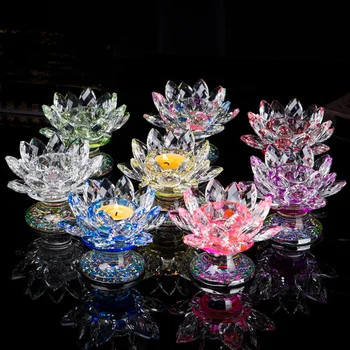 свещник във формата на лотос от кристално стъкло за декорация на бижута или свещник