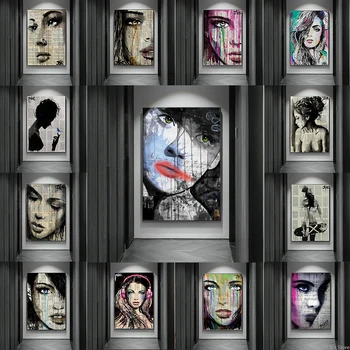 Графити, плакат с женско лице, абстрактна ретро-фигура, платно, живопис, графика, стенни картини за женското лице, начало декор за хола
