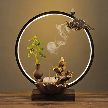 Антични кадилница с обратен поток, глинена Буда, будистка кадилница за тамян, лампа за тамян с обратен поток на дим, декор, за стая, на притежателя на тамян дзен
