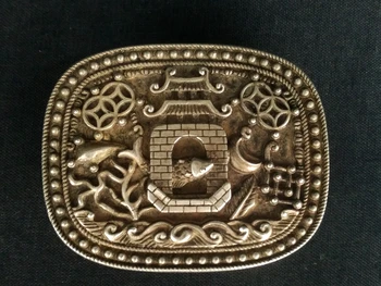 Китайската Тибетски сребърна резба, риба, скок шаран, статуята на Лунмэня, бутон за колан, украса на древния човек, подарък колекция, дължина 6,8 см
