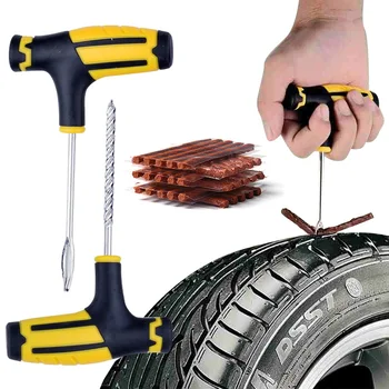 Набор от инструменти за ремонт на автомобилни гуми Комплект шипове за пробиви безкамерни гуми с гумени ленти за автомобил, камион, мотоциклет