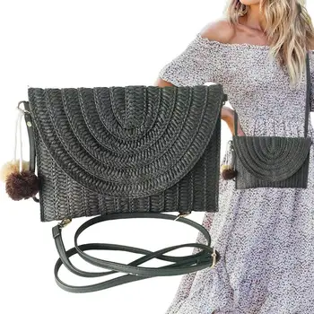 Дамска сламена чанта, портфейл от ротанговой слама, чанта-клатч ръчно изработени от ратан с технологията за плетене за мобилни телефони за пътуване