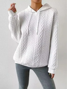 Дамски вязаная hoody Y2K с качулка, топло зимен пуловер с дълъг ръкав, всекидневни пуловер с качулка, върхове