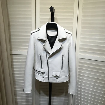Есенни нови дизайнерски дамски висококачествени бели якета от естествена кожа A821