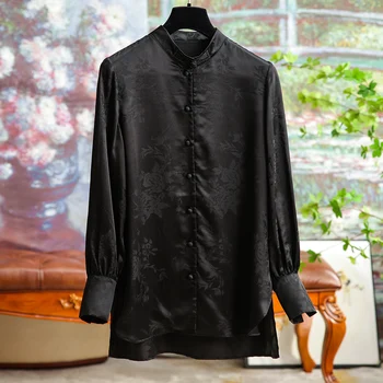 Лека луксозна жаккардовая коприна блуза, на женската риза, ново есента 2023, однотонная проста ежедневна блуза, оригинален дизайн, дамски дрехи