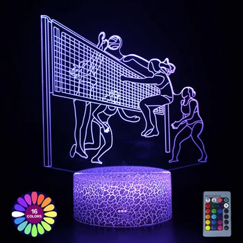 3d илюзия led лампа Волейбол и Бадминтон, лека нощ Декор докосване на дистанционното управление на телевизора, Промяна на цвета на led светлини украса на масата подарък лампа