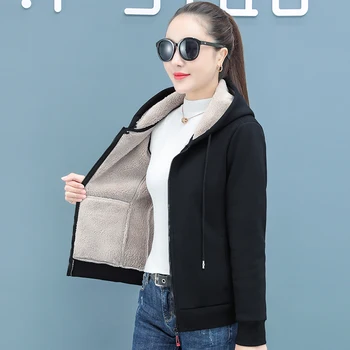 Ново дамско зимно плюшевое утолщенное топло спортно палто корейската версия, моден тренд, свободен ден за ден универсален жилетка с качулка яке