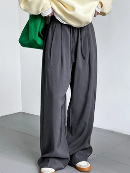 Есенни японски мързеливи ежедневни панталони с драпировкой на эластичном колана, директни въздушни панталони за жени