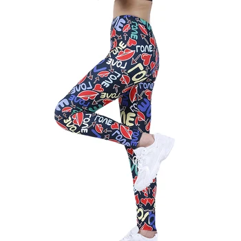 CHSDCSI, цветни дълги панталони Yuga с принтом любовни писма, женски гамаши за фитнес, повдигащ, с висока талия, участък, секси панталони