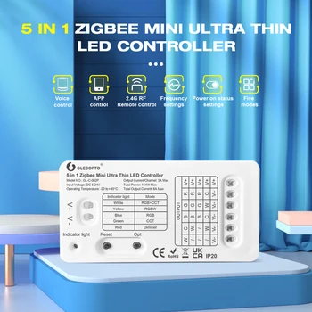 Zigbee led Мини-Контролер 5 в 1 Ултра RGB CCT RGBW Тънък Led Контролер IP20 DC5-24V Външен Водоустойчив Led Димер