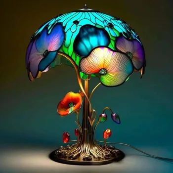 Креативна цветна реколта настолна лампа с гъби от смола, серия растения, нощно шкафче с флорални осьминогом, ретро led нощна светлина