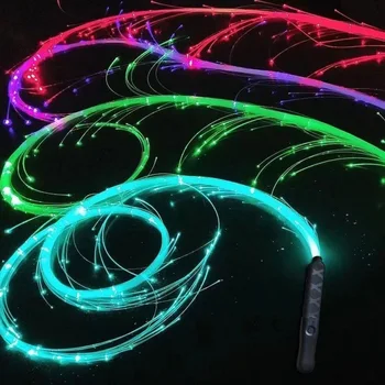 Оптичен камшик, акумулаторна светлина от оптични влакна, въртяща се на 360 ° ръчно въже, С нощна светлина, Танци и парти, шоу, музикален фестивал