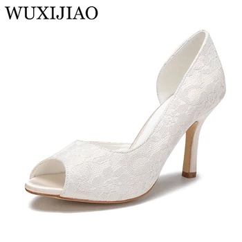 Дамски обувки на висок ток WUXIJIAO, елегантни булчински обувки на тънък ток, с кръгло бомбе, обикновена бели обувки големи размери в стил 