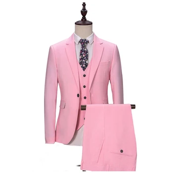 3 предмет в комплект Розови мъжки костюми, Мъжки модни Жилетка, яке с черни и ревера Случайни сватбен смокинг за младоженеца 2023