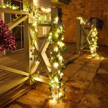 Изкуствено Растение Малка Лист Венец Струнни Светлини LED Приказни Светлини на Коледната Сватба Градина у Дома Коледна Украса Уличен Фенер