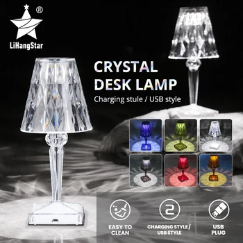 Led нощна светлина с кристали, USB акумулаторна тъчпад проекционная атмосферни лампа, ресторант, бар, нощно шкафче за спалня, декоративна настолна лампа