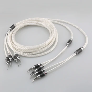 Висококачествен кабел динамиката на Hi-Fi OCC 8AG 7N със сребърно покритие, конектор от лопати към лопатата, Y-образен кабел динамика