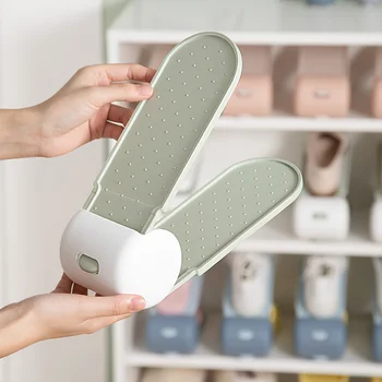 Креативен двуслойни регулируема скоба лесен за обувки, за дома, устойчива на плъзгане и пыленепроницаемая стойка за сортиране и съхранение на обувки