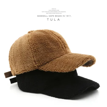Дамски бейзболна шапка от вълна от овце, зимна топла плюшен руното капачка, однотонная пътна шапка, Регулируеми шапки за отдих