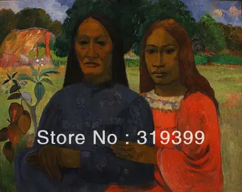 Репродукция на пейзажа Поле Гоген с маслени бои върху плащаницата, две жени, безплатна доставка, високо качество, 100% ръчна изработка