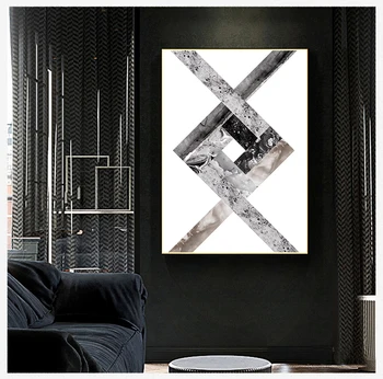 Художествени картини на платно за хола Декоративна живопис без рамка черно-бяла геометрична фигура на плакати в скандинавски стил