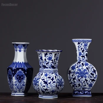 Керамични декорации, вази, сини и бели порцеланови настолни вази за цветя, аксесоари за дома, антики китайски вази, подаръци