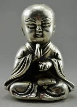 Са подбрани украсени с антични ръчна Тибетски сребърна Резбовани молитва на монаха, украса, Статуя, метално занаят
