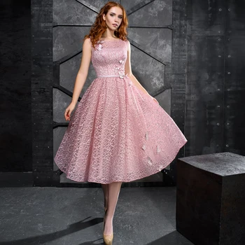 Розови буйни коктейлни рокли трапецовидна форма за дамите 2022 г., съраунд рокля без ръкави с 3D цветя, рокли за абитуриентски бал, колани, вечерни рокли
