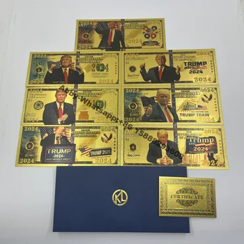 7 видове поздравителни картички Тръмп 2024, В Бога ние вярваме, пластмасови банкноти от златно фолио, щатски долари, златни членски карти на президента на trb