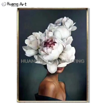 Квалифициран художник, боядисване, високо качество, на женската фигура, картина с маслени бои върху платно, абстрактно лице с цвете