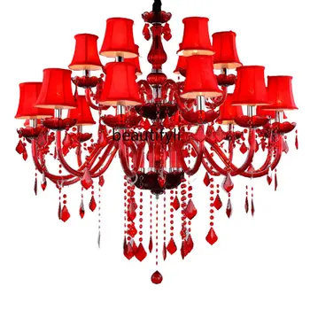 lt Червена полилей в европейски стил, цветни кристални лампа, лампа за сватбената стаи, спални, кафе декоративни лампи